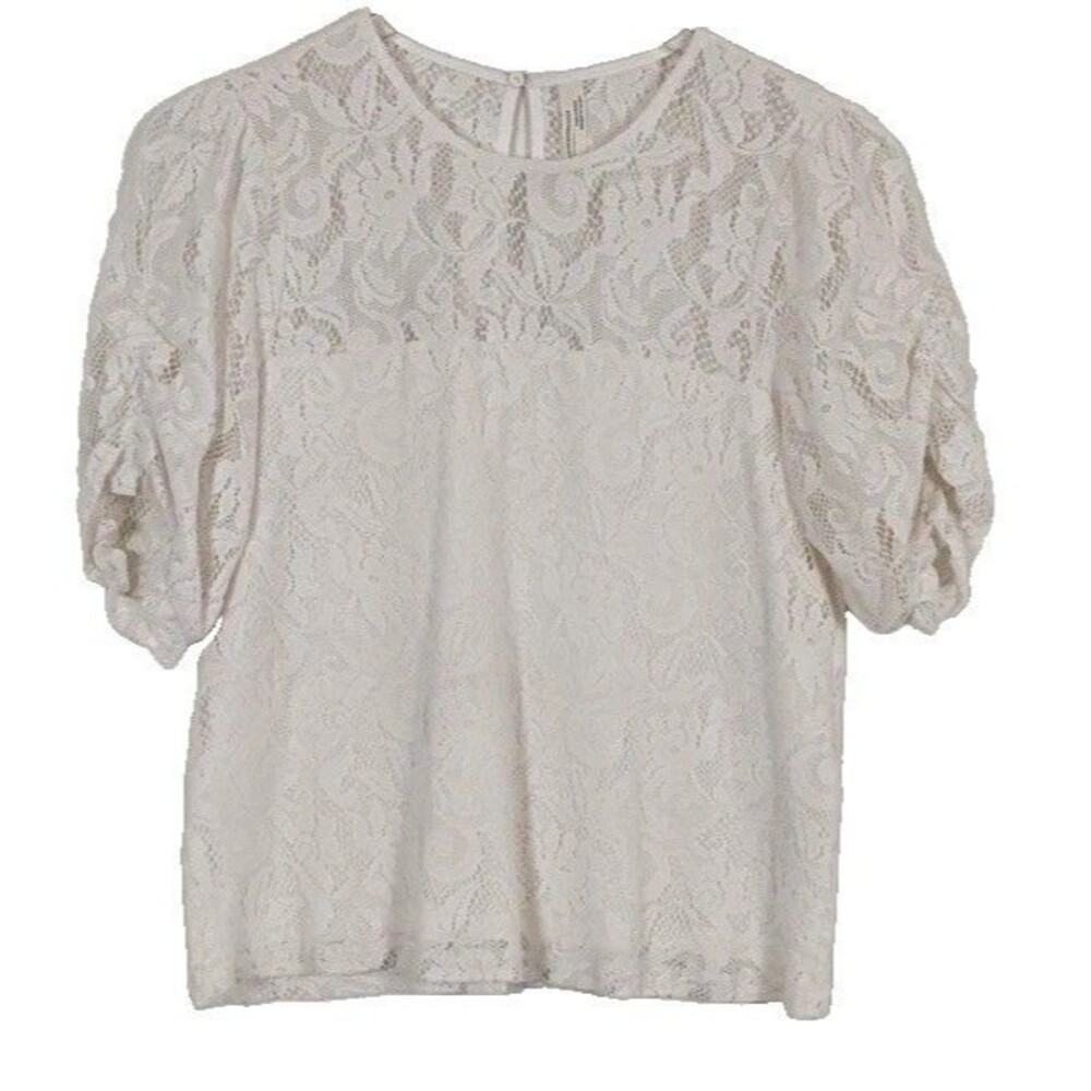 Anthropologie Women’s Ivory Top Sz S Lace Sheer Blouse Lined Bodice Boho Cottage